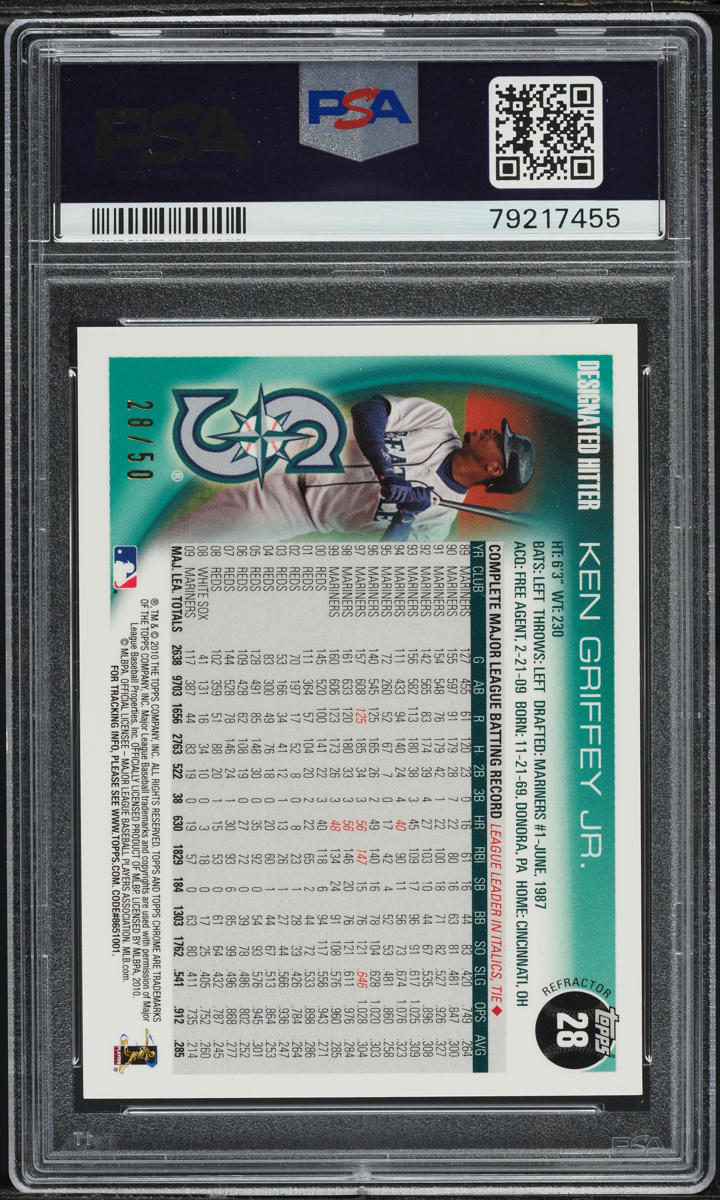 2010 Topps Chrome Gold Refractor Ken Griffey Jr. /50 #28 PSA 9 MINT