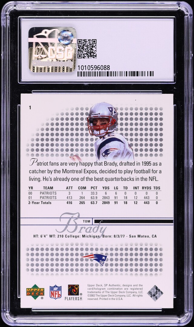 2002 SP Authentic Tom Brady #1 CSG 8 NM-MT