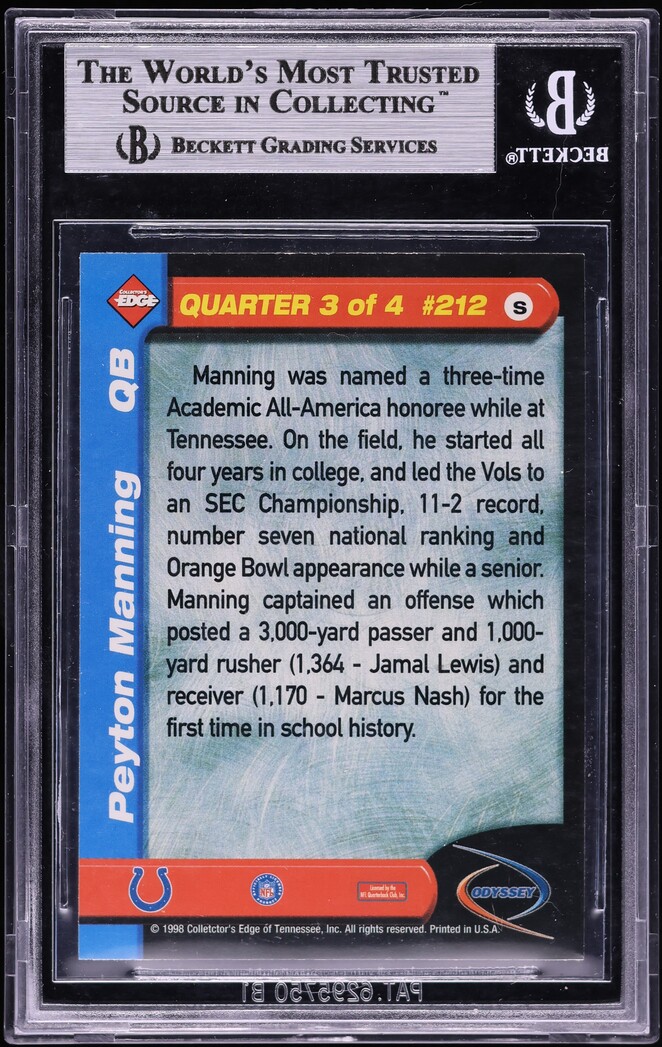 1998 Collector's Edge Odyssey Peyton Manning ROOKIE #212 BGS 9 MINT