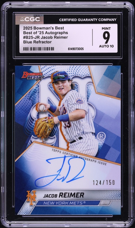 2025 Bowman's Best Of '25 Blue Refractor Jacob Reimer PROSPECT AUTO /150 #B25-JR CGC 9 MINT