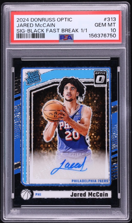 2024 Donruss Optic Black Fast Break Jared McCain ROOKIE AUTO 1/1 #313 PSA 10 GEM MINT