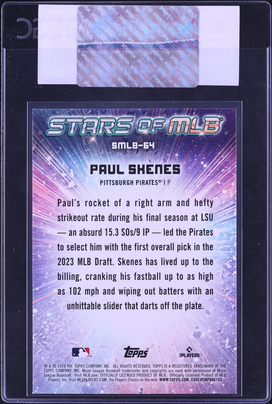 2024 Topps Update Stars Of MLB Paul Skenes ROOKIE #SMLB-64 CGC AUTH