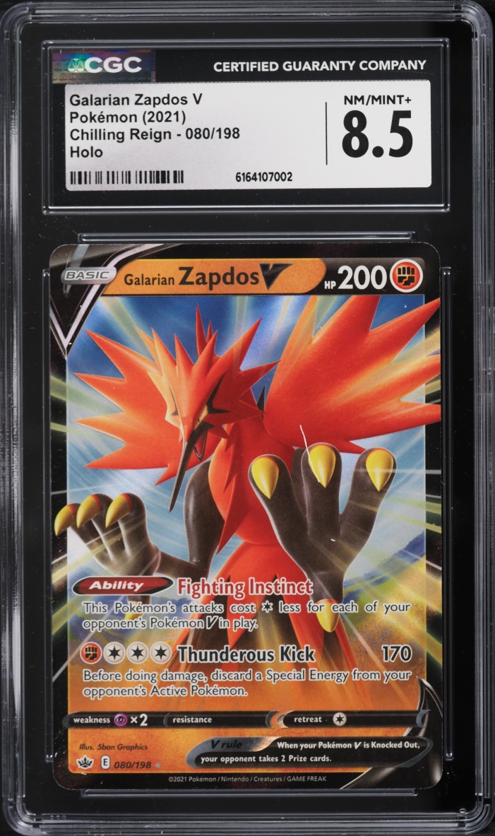 2021 Pokemon Sword & Shield Chilling Reign Galarian Zapdos V #80 CGC 8.5 NM-MT+