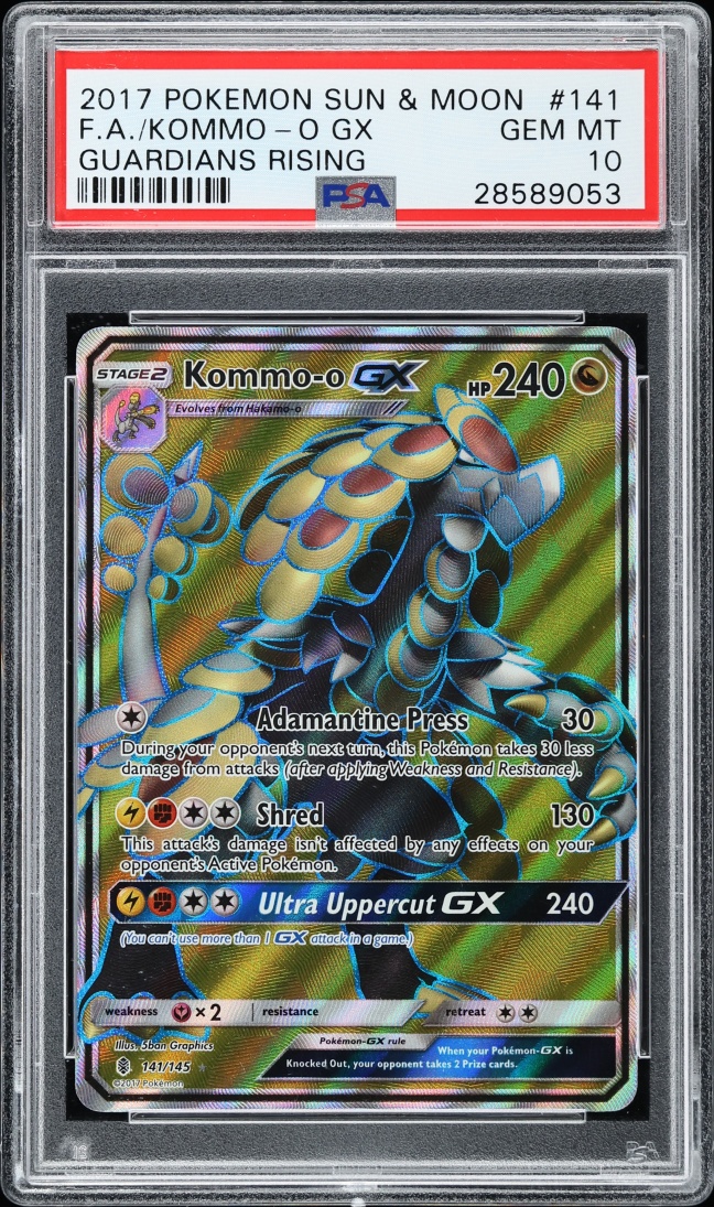 2017 Pokemon Sun & Moon Guardians Rising Full Art Kommo-O GX #141 PSA 10 GEM MINT