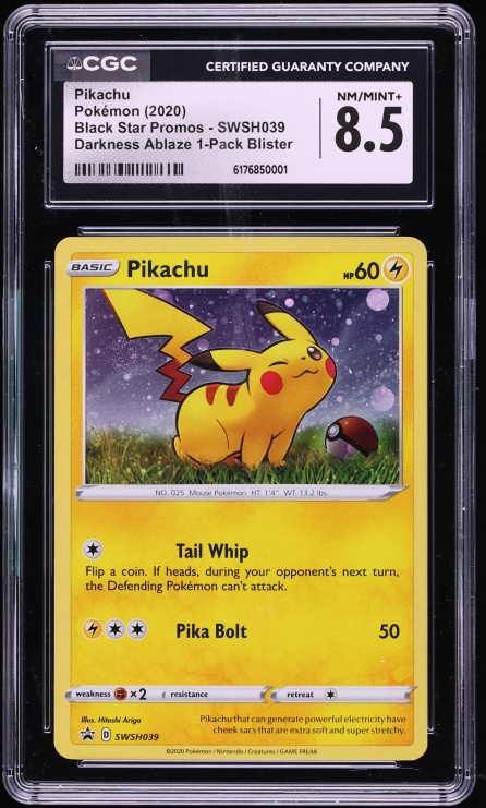 2020 Pokemon Sword & Shield Promo Darkness Ablaze Single Pack Holo Pikachu #SWSH039 CGC 8.5
