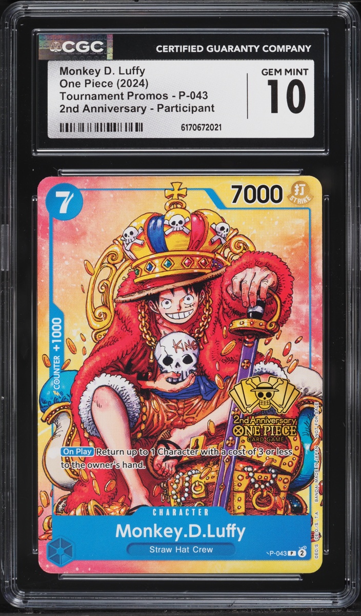 2024 One Piece Tournament Promo 2nd Anniversary Alt Art Monkey D. Luffy #P-043 CGC 10 GEM MINT