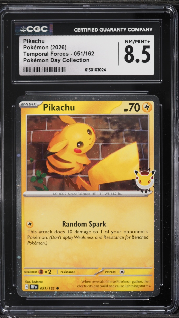 2026 Pokemon Scarlet & Violet Temporal Forces Day Collection Pikachu #51 CGC 8.5 NM-MT+