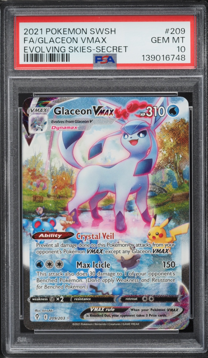 2021 Pokemon Sword & Shield Evolving Skies Full Art Glaceon VMAX #209 PSA 10 GEM MINT
