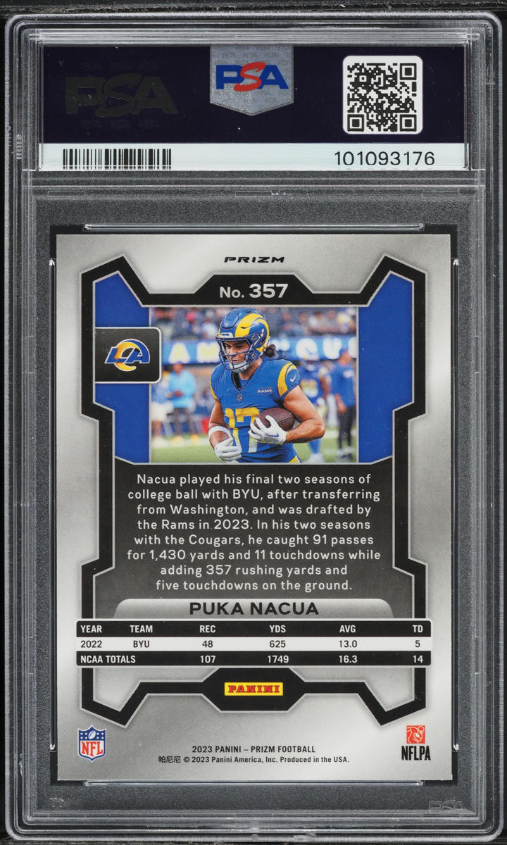 2023 Panini Prizm No Huddle Puka Nacua ROOKIE #357 PSA 9 MINT