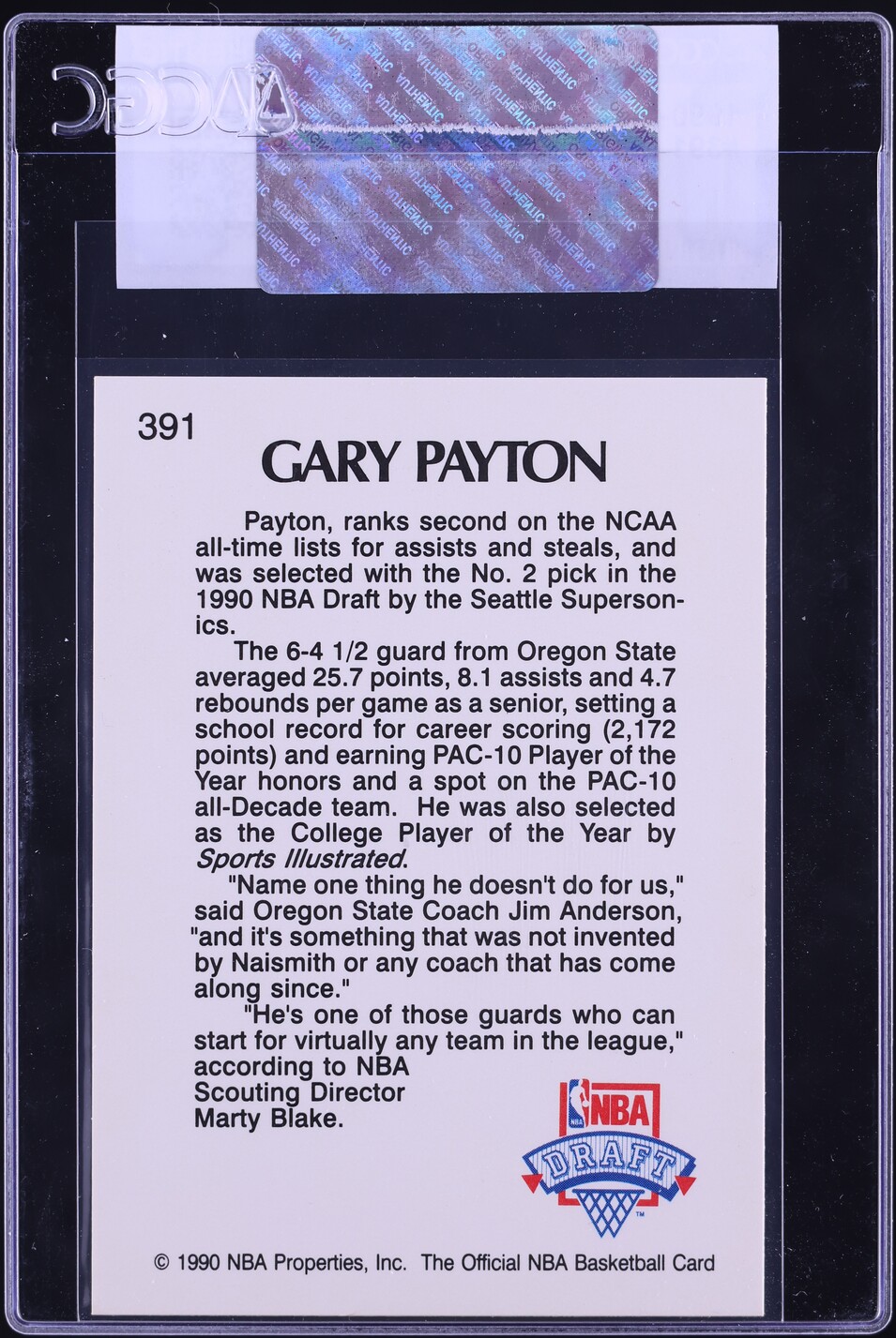 1990 Hoops Gary Payton ROOKIE #391 CGC AUTH
