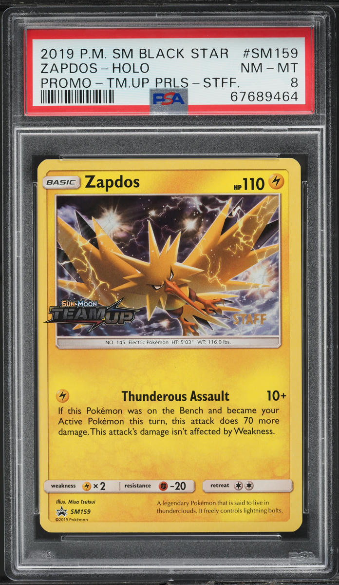 2019 Pokemon Sun & Moon Team Up Prerelease Staff Holo Zapdos #SM159 PSA 8 NM-MT