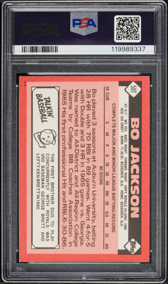 1986 Topps Traded Bo Jackson ROOKIE #50T PSA 5 EX