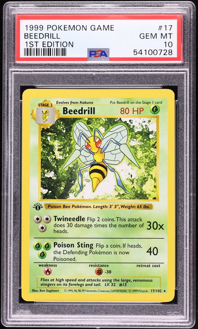 1999 Pokemon Base Set Shadowless 1st Edition Beedrill #17 PSA 10 GEM MINT