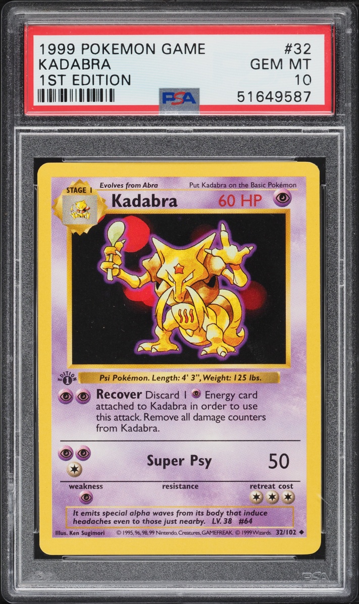 1999 Pokemon Base Set Shadowless 1st Edition Kadabra #32 PSA 10 GEM MINT
