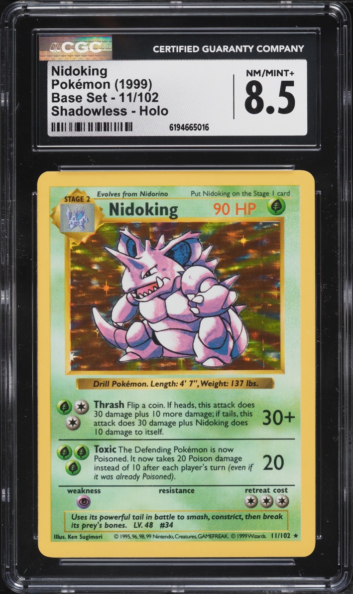 1999 Pokemon Base Set Shadowless Holo Nidoking #11 CGC 8.5 NM-MT+