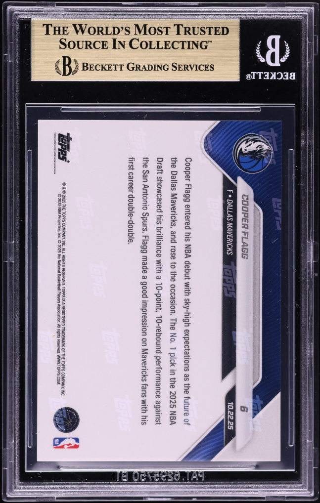 2025 Topps Now Cooper Flagg ROOKIE #6 BGS 9.5 GEM MINT