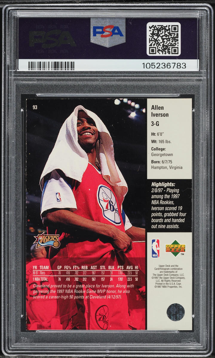 1997 Upper Deck Basketball Allen Iverson #93 PSA 9 MINT