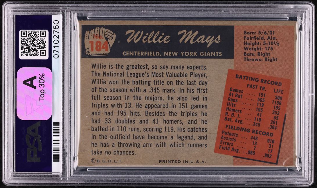1955 Bowman Willie Mays #184 PSA 8 NM-MT