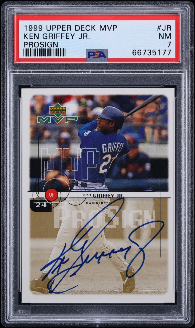 1999 Upper Deck MVP Prosign Ken Griffey Jr. AUTO #JR PSA 7 NRMT