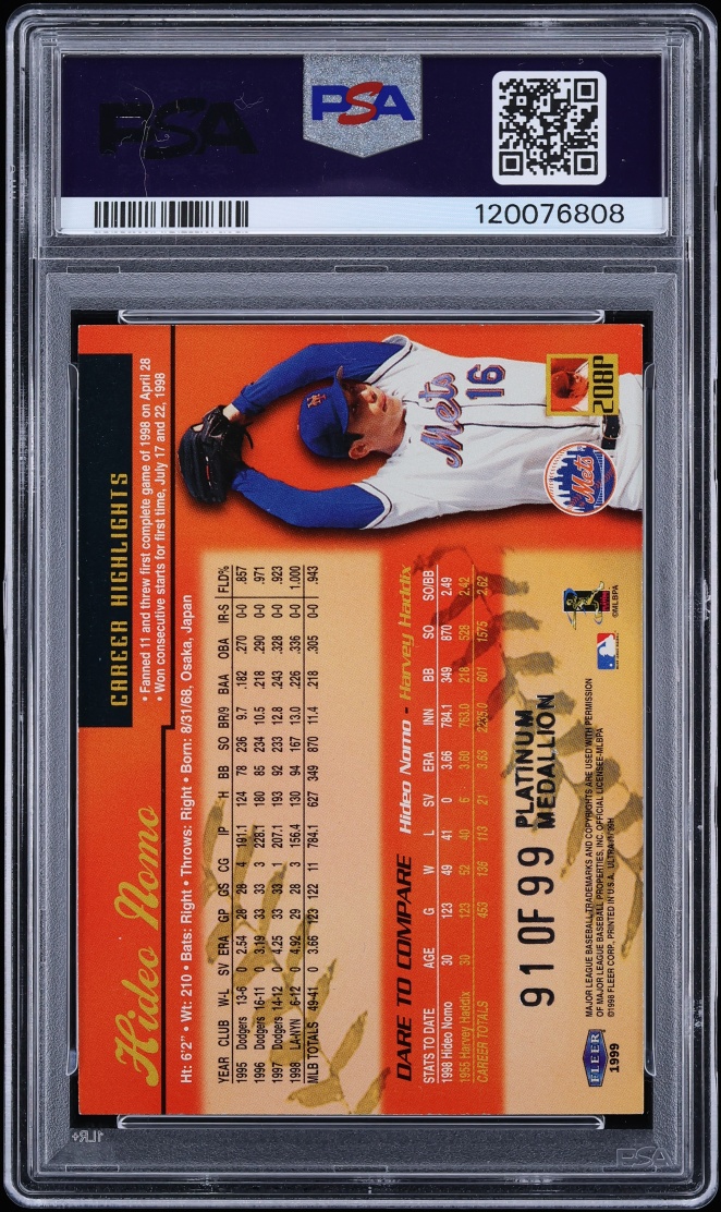 1999 Ultra Platinum Medallion Hideo Nomo /99 #208P PSA 7 NRMT - Photo 2