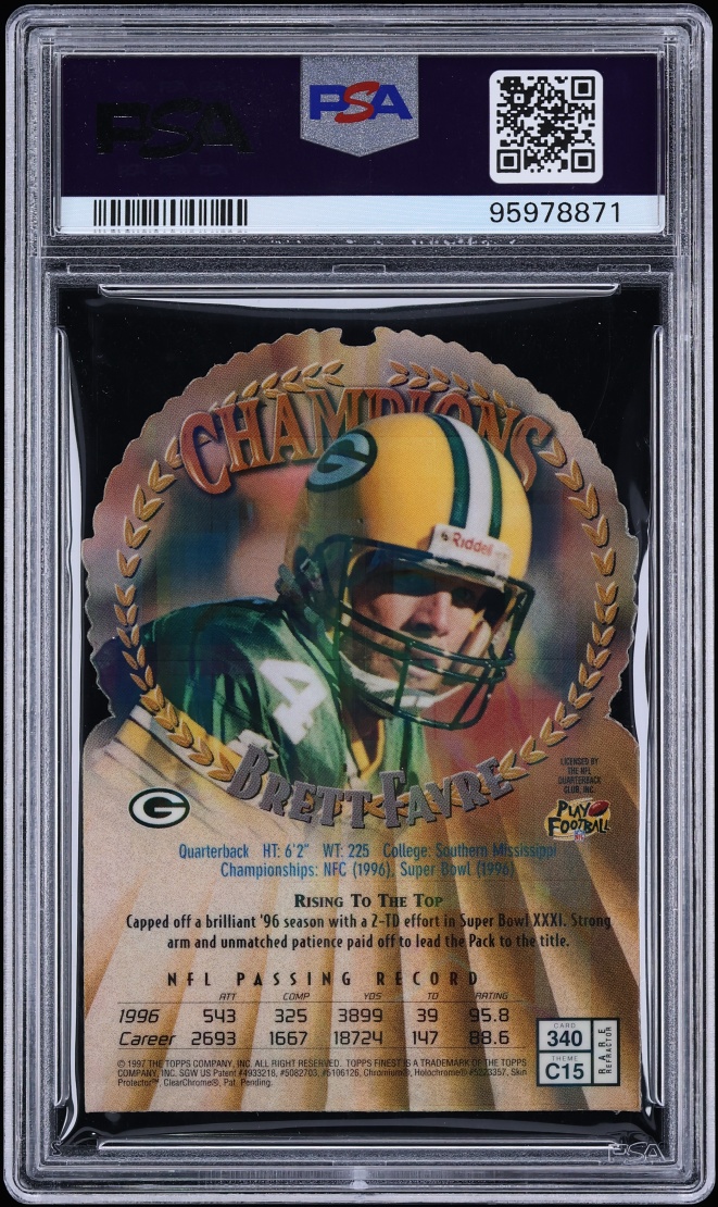 1997 Finest Embossed Refractor Brett Favre #340 PSA 8 NM-MT - Photo 2