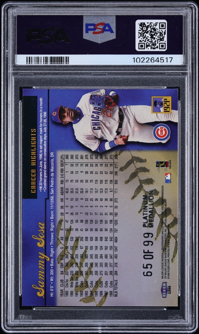1999 Ultra Platinum Medallion Sammy Sosa /99 #192P PSA 7 NRMT - Photo 2