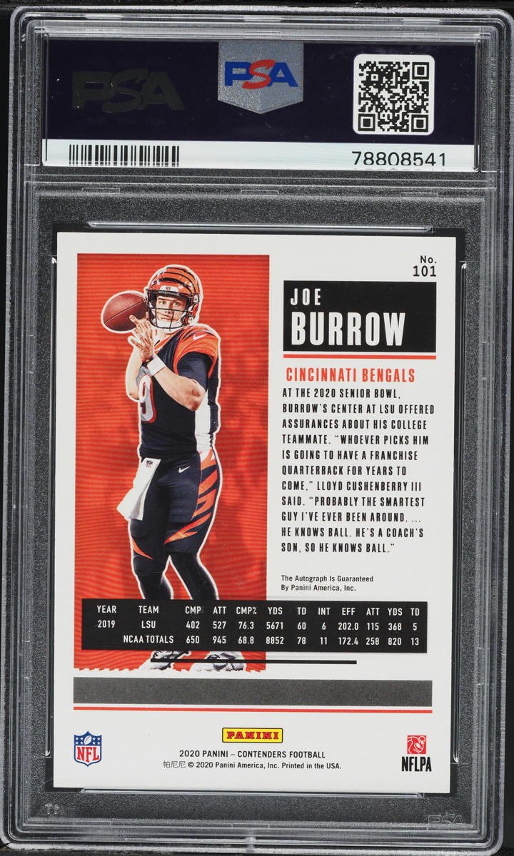 2020 Panini Contenders Red Zone Joe Burrow ROOKIE AUTO DNA 10 #101 PSA 9 MINT