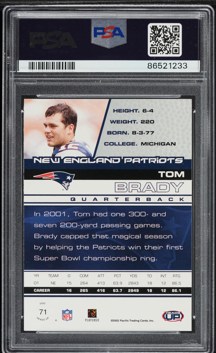 2002 Pacific Heads-Up Tom Brady #71 PSA 10 GEM MINT