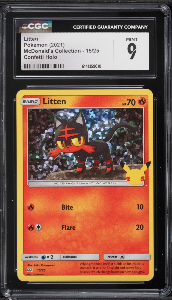 2021 Pokemon Sword & Shield McDonald's Collection Confetti Holo Litten #15 CGC 9 MINT