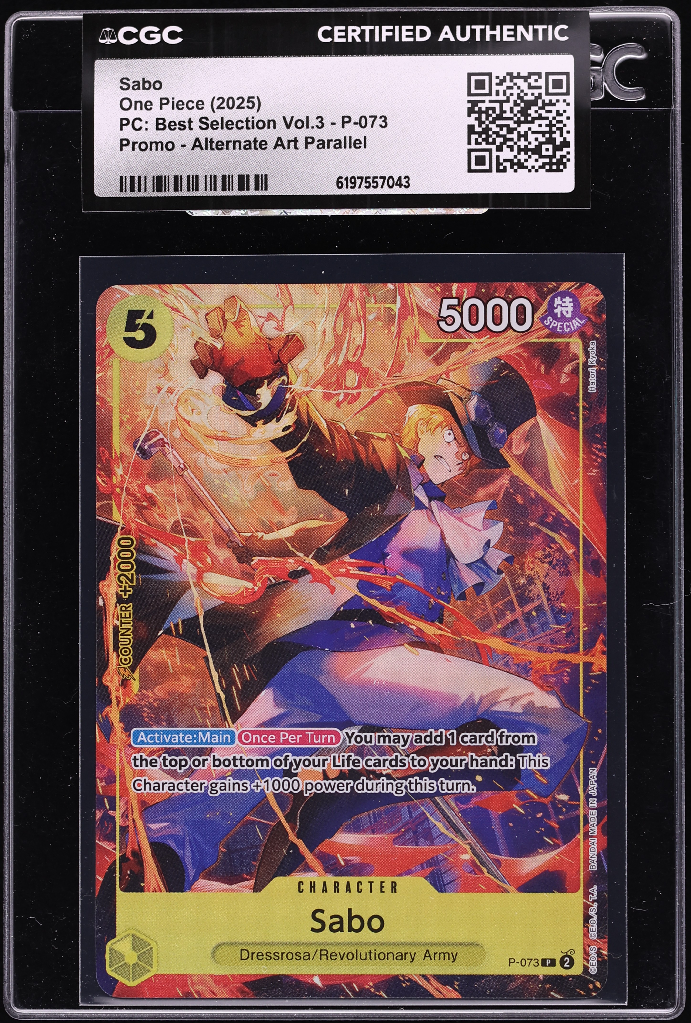 2025 One Piece Promo Premium Best Selection Vol.3 Alt Art Sabo #P-073 CGC AUTH