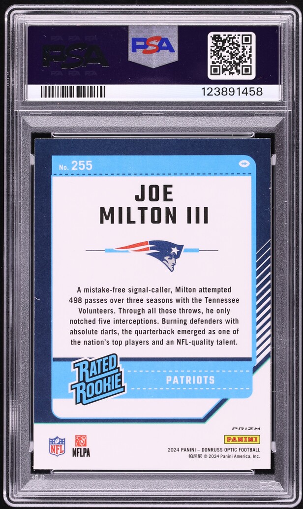 2024 Donruss Optic Stars Prizm Joe Milton III ROOKIE #255 PSA 10 GEM MINT