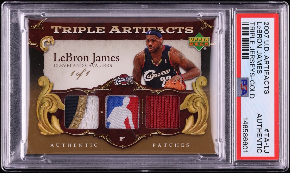 2007 Upper Deck Artifacts Triple Gold LeBron James NBA LOGOMAN PATCH 1/1 #TA-LJ PSA AUTH