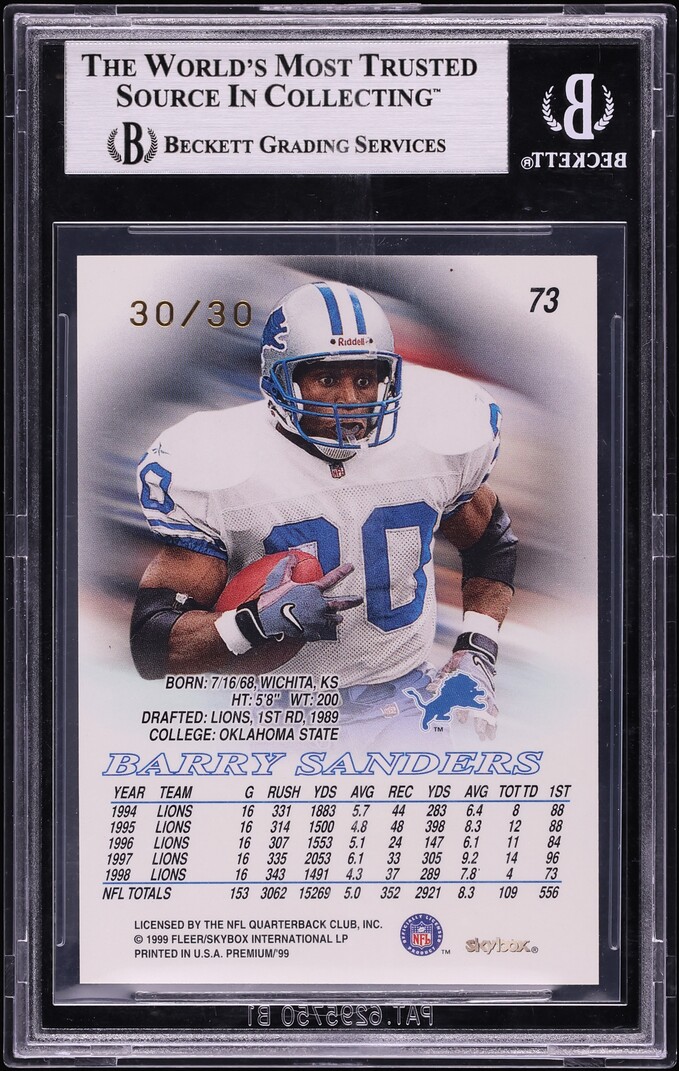 1999 Skybox Premium Shining Star Rubies Barry Sanders 30/30 #73 BGS 8.5 NM-MT+