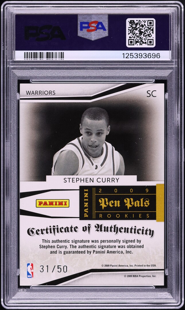 2009 Playoff National Treasures Pen Pals Stephen Curry ROOKIE AUTO DNA 10 /50 #SC PSA 9 MINT