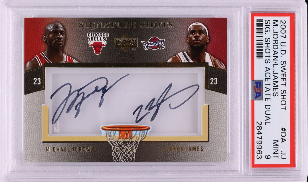 2007 UD Sweet Shot Acetate Dual Michael Jordan LeBron James AUTO /15 PSA 9 MINT
