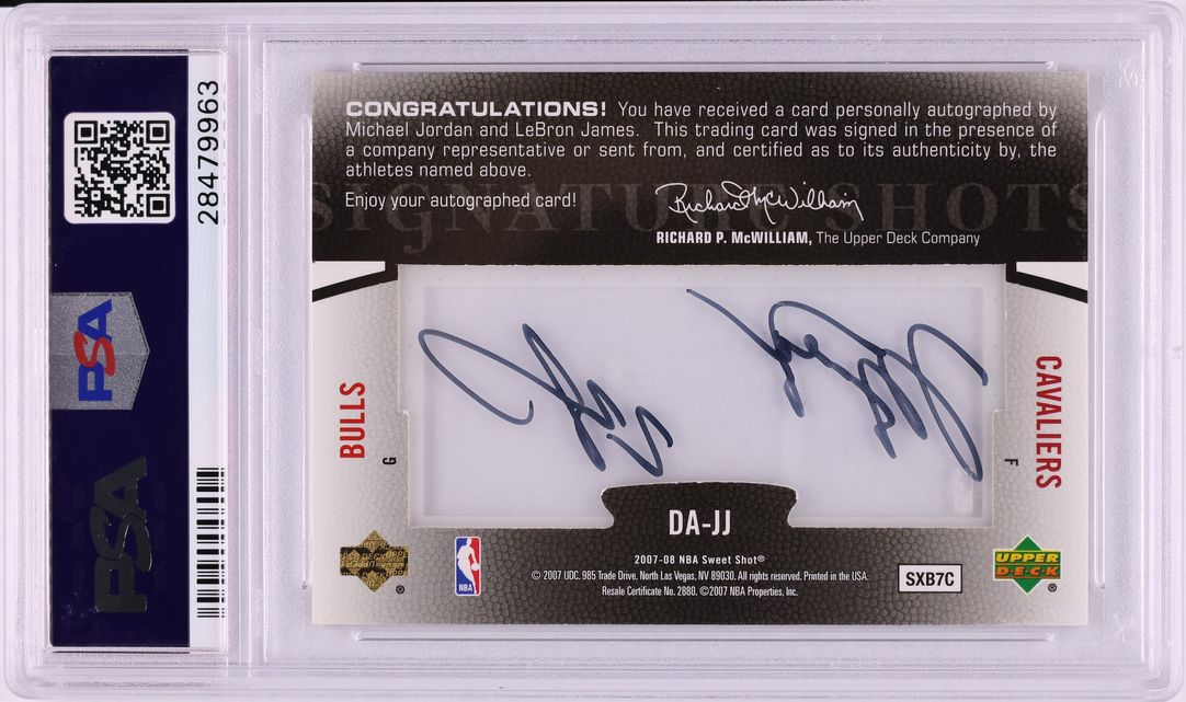 2007 UD Sweet Shot Acetate Dual Michael Jordan LeBron James AUTO /15 PSA 9 MINT