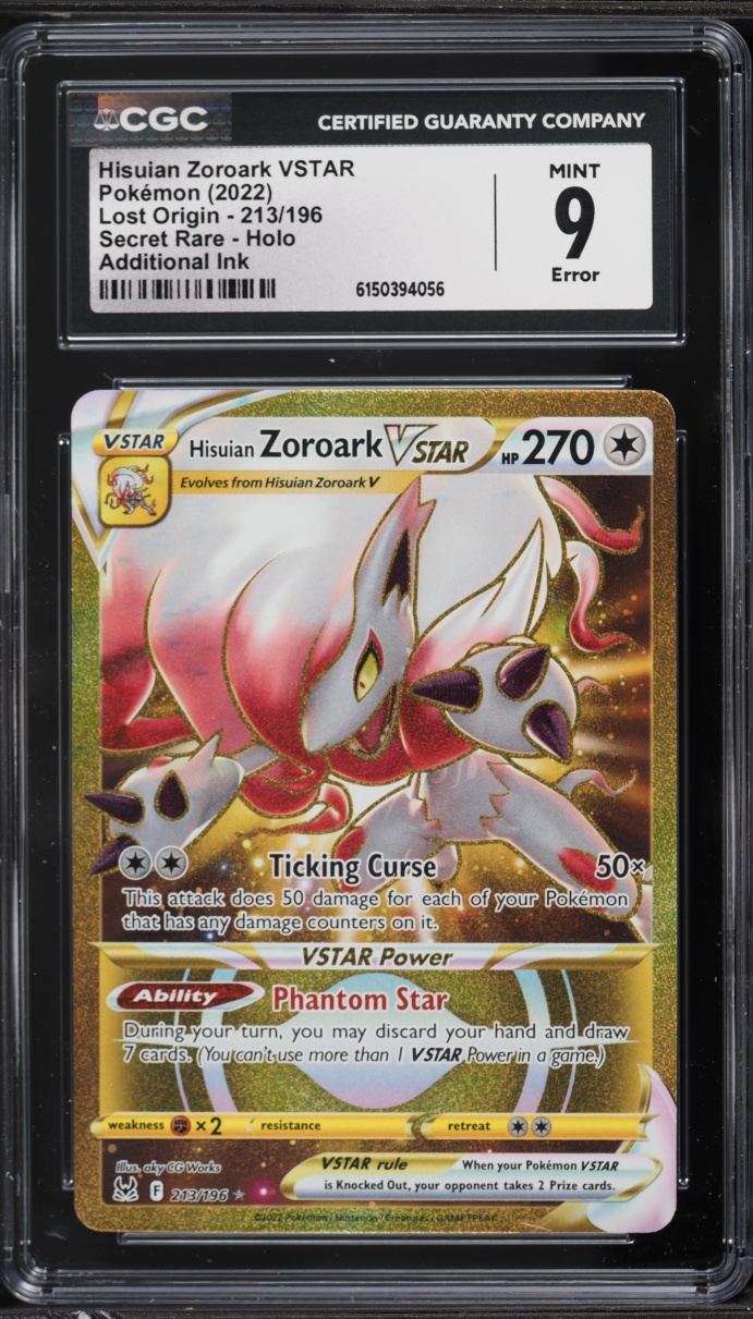 2022 Pokemon Sword & Shield Lost Origin Gold Rare Hisuian Zoroark VSTAR #213 CGC 9 MINT