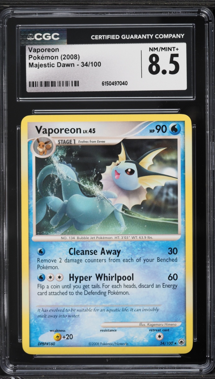 2008 Pokemon Diamond & Pearl Majestic Dawn Vaporeon #34 CGC 8.5 NM-MT+