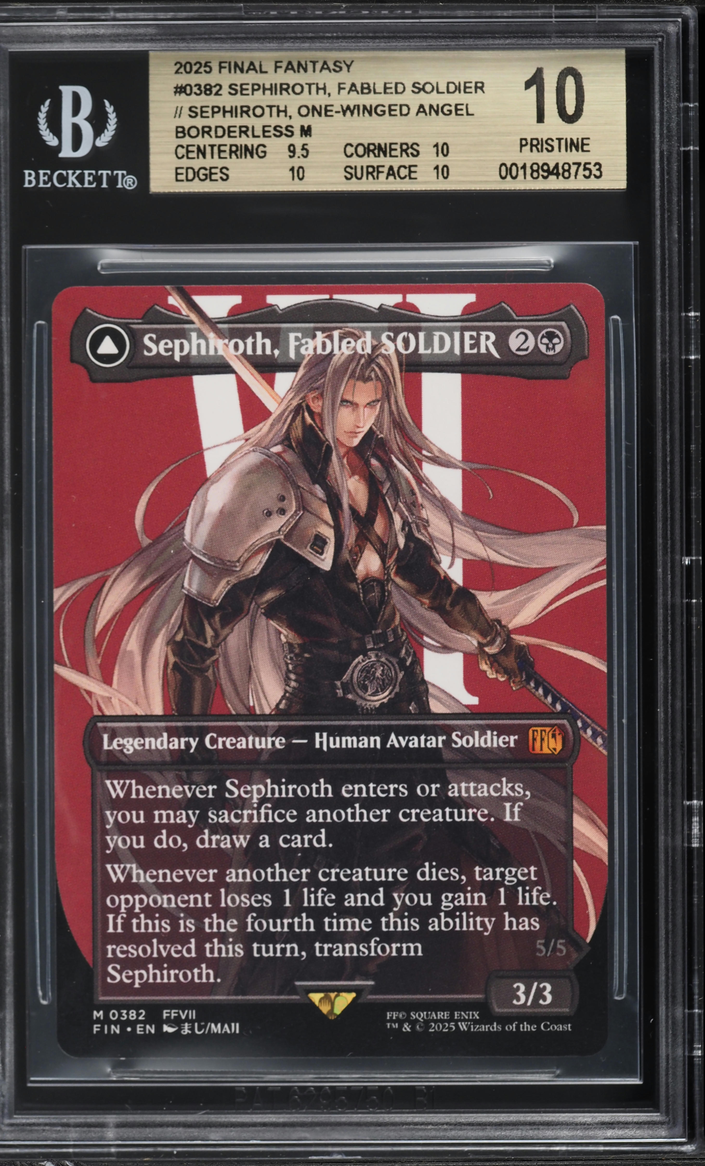 2025 MTG Final Fantasy Borderless Sephiroth Fabled Soldier One-Winged Angel #0382 BGS 10