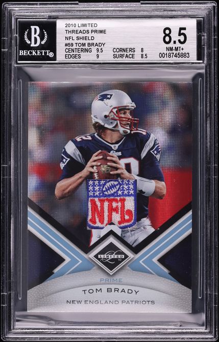 2010 Panini Limited Threads Prime Tom Brady NFL SHIELD PATCH 1/1 #59 BGS 8.5 NM-MT+