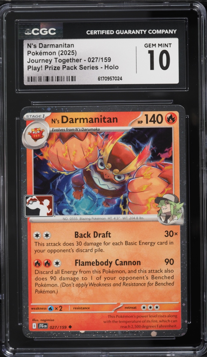 2025 Pokemon Scarlet & Violet Journey Together Play! Prize Holo N's Darmanitan #027 CGC 10 GEM