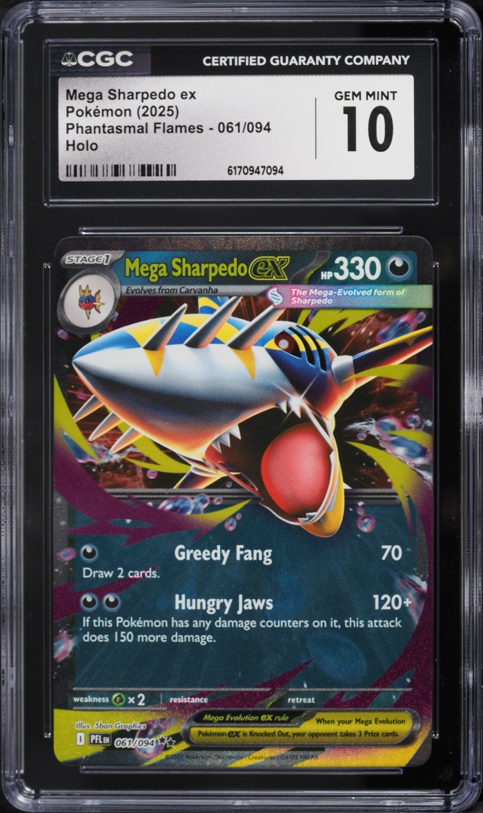 2025 Pokemon Mega Evolution Phantasmal Flames Holo Mega Sharpedo ex #61 CGC 10 GEM MINT