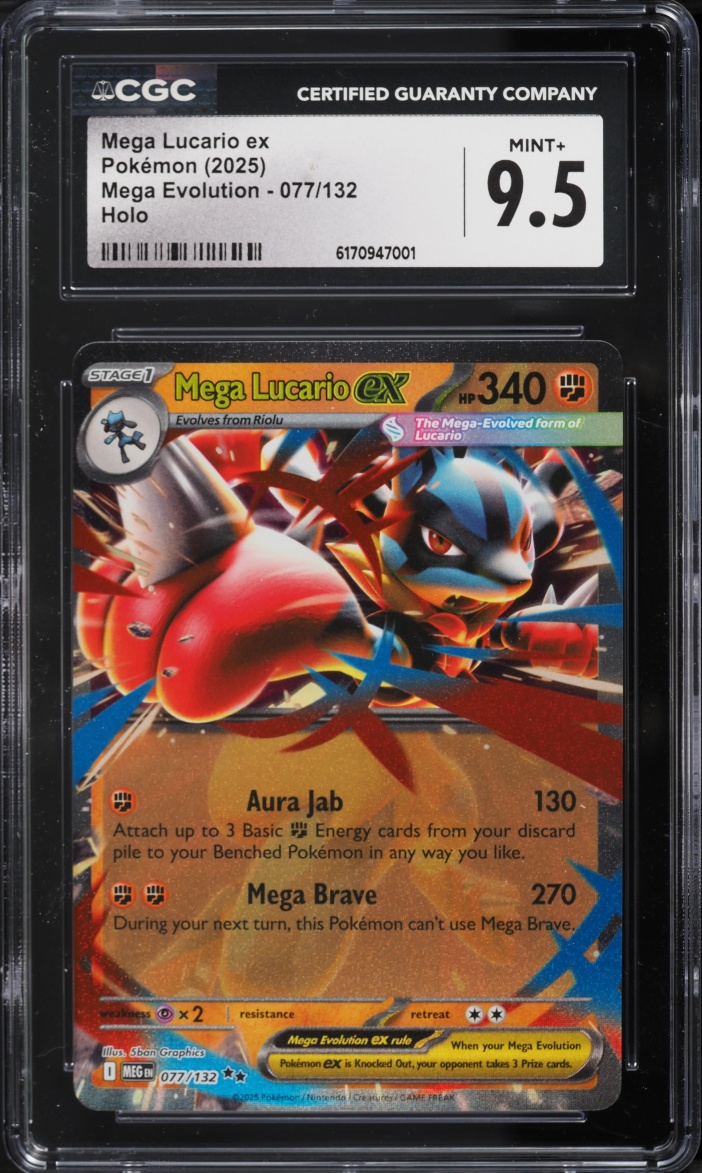 2025 Pokemon Mega Evolution Holo Mega Lucario Ex #77 CGC 9.5 MINT+
