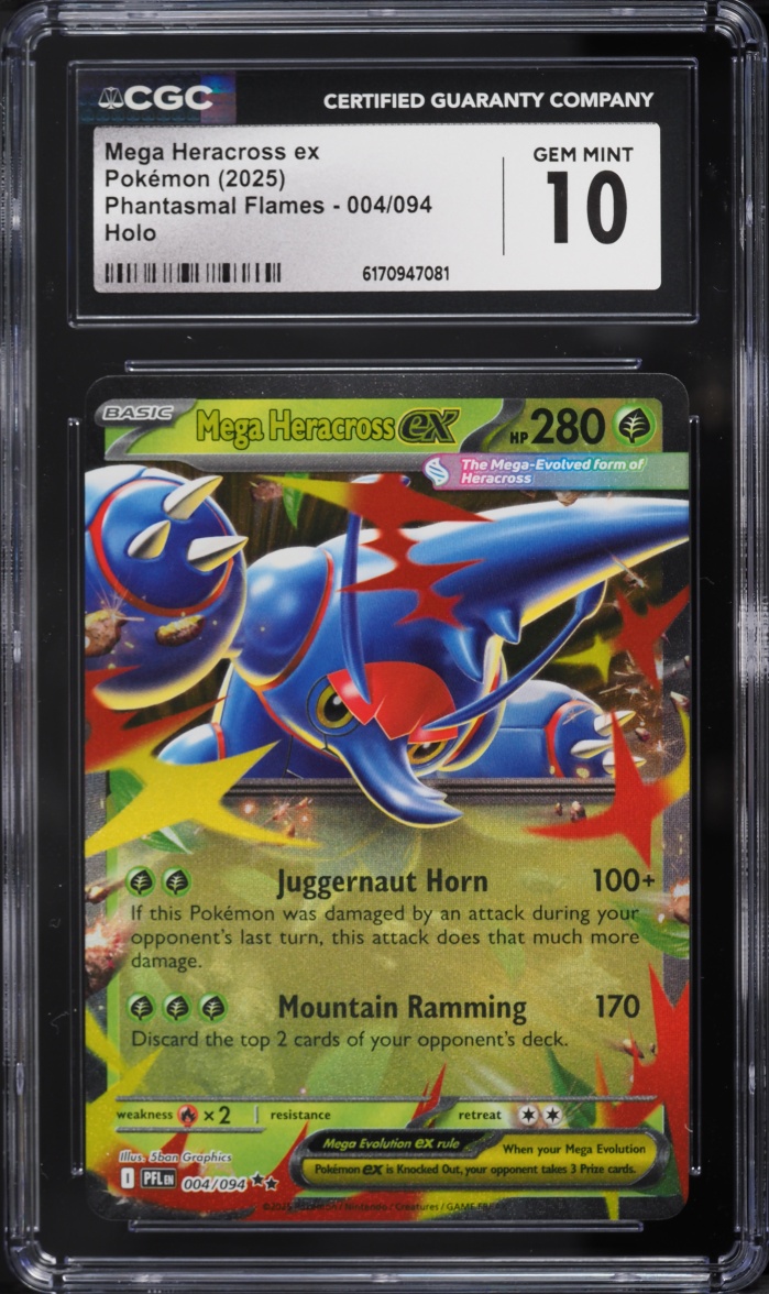 2025 Pokemon Mega Evolution Phantasmal Flames Holo Mega Heracross EX #4 CGC 10 GEM MINT