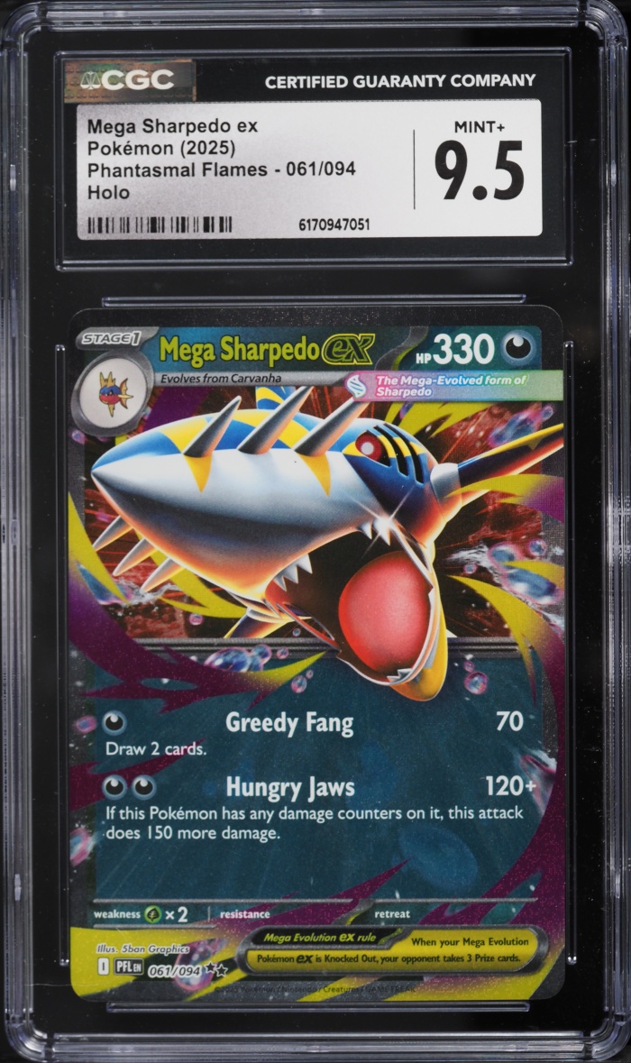 2025 Pokemon Mega Evolution Phantasmal Flames Holo Mega Sharpedo ex #61 CGC 9.5 MINT+