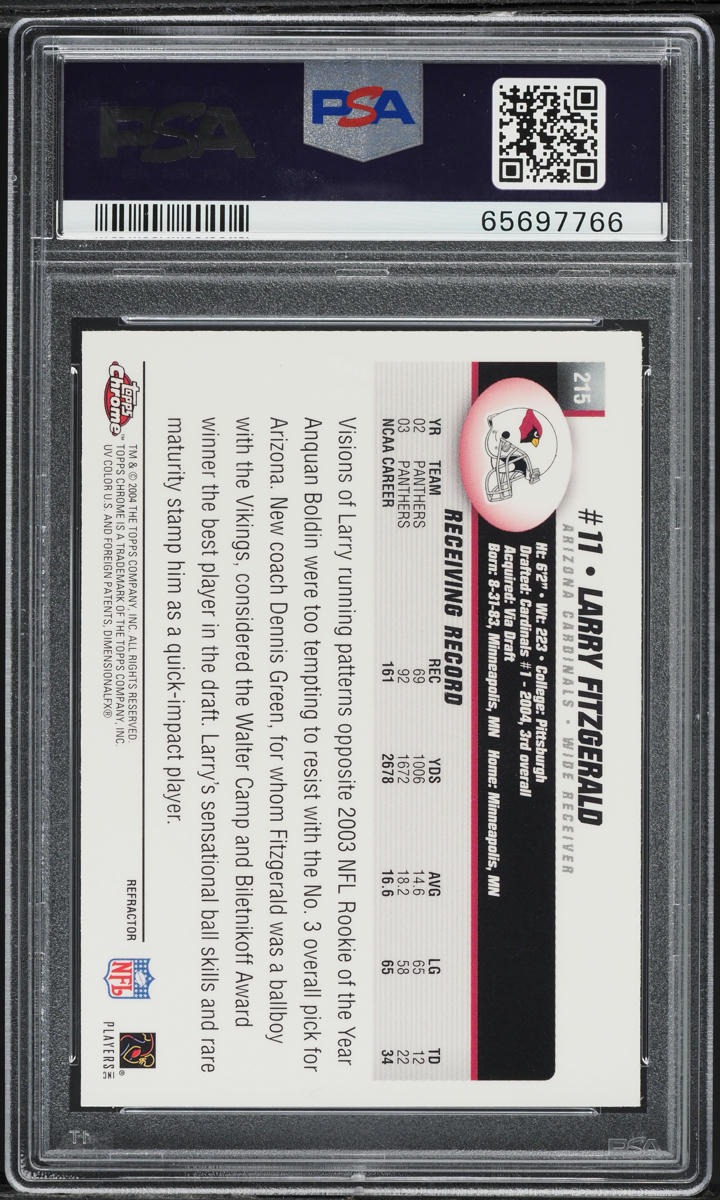2004 Topps Chrome Refractor Larry Fitzgerald ROOKIE #215 PSA 8 NM-MT