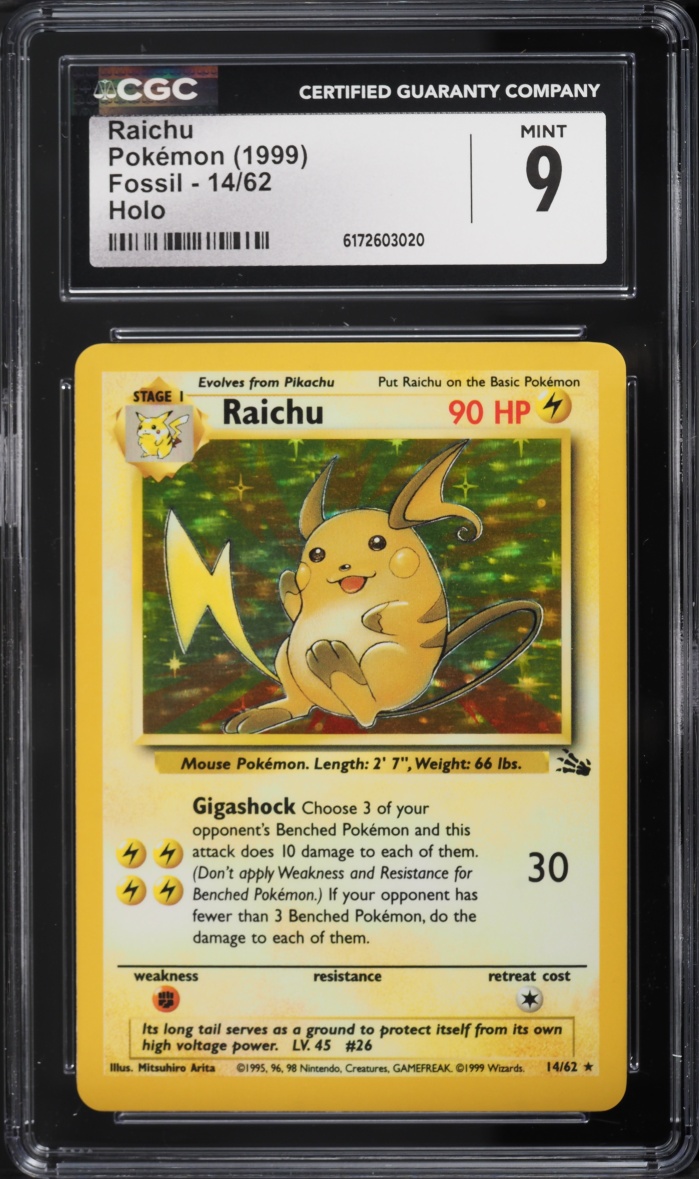 1999 Pokemon Fossil Holo Raichu #14 CGC 9 MINT