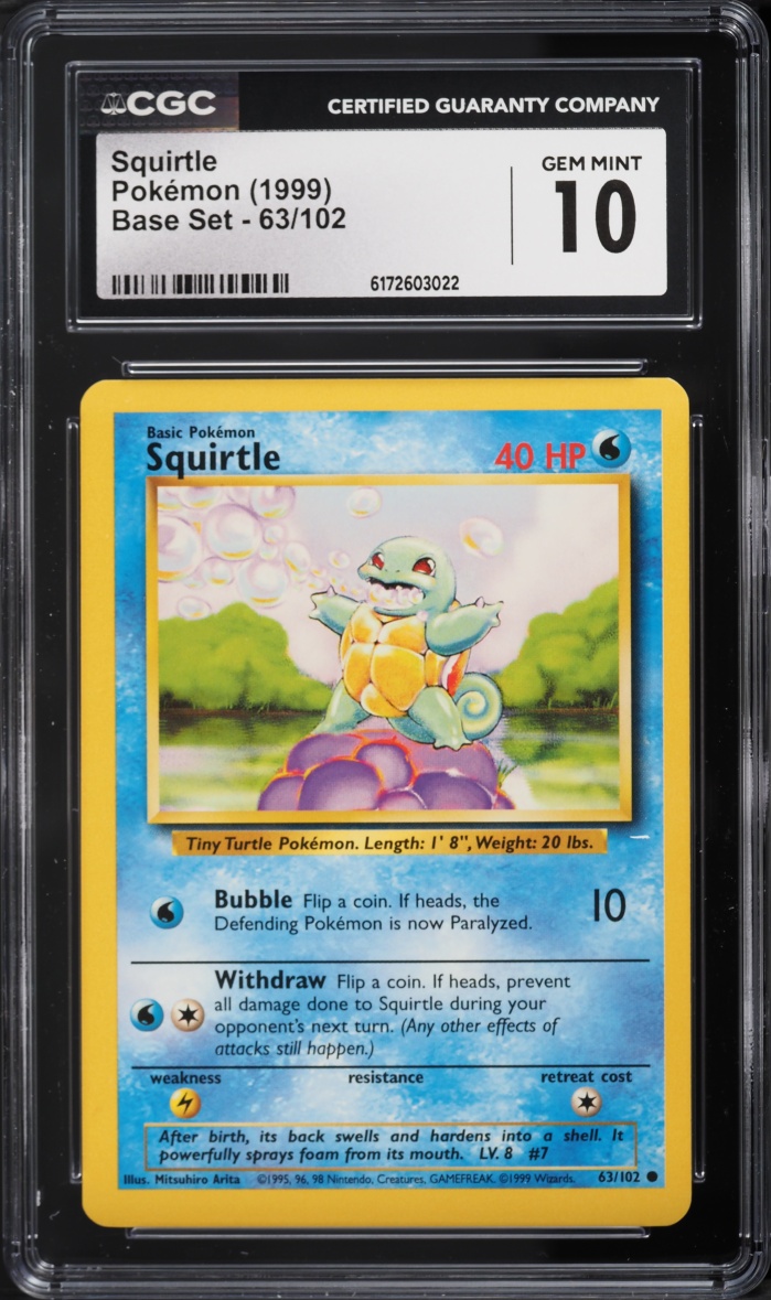 1999 Pokemon Base Set Squirtle #63 CGC 10 GEM MINT