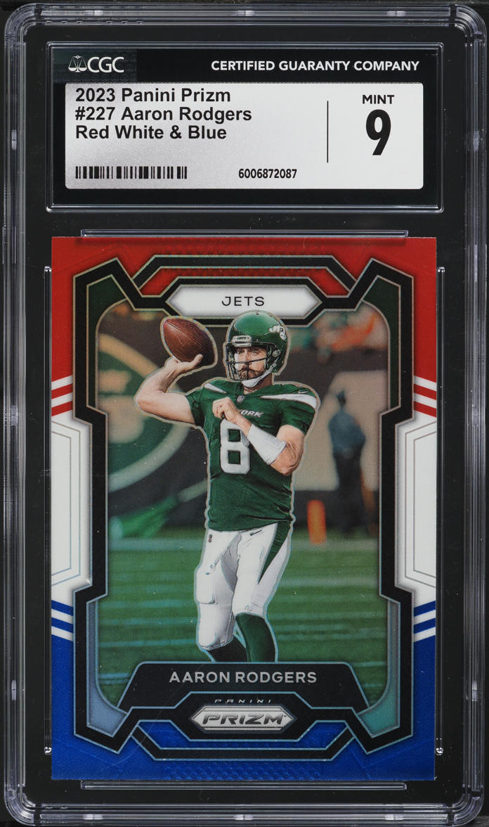 2023 Panini Prizm Red White & Blue Aaron Rodgers #227 CGC 9 MINT