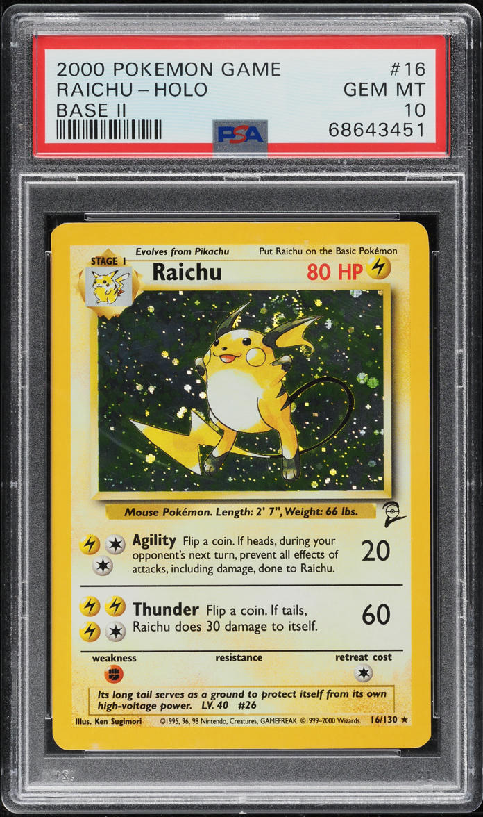 2000 Pokemon Base Set 2 Holo Raichu #16 PSA 10 GEM MINT